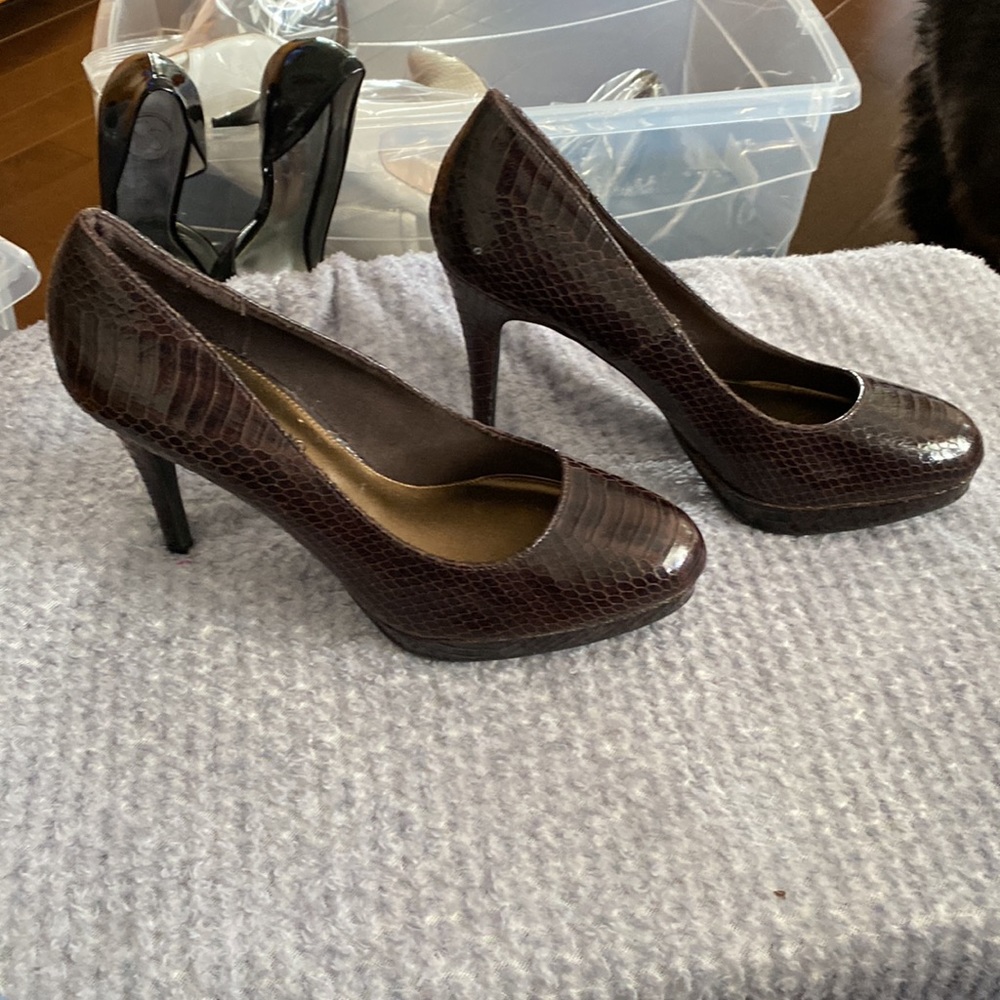 Christian Siriano Brown Faux  Snake Skin Stiletto Shoes